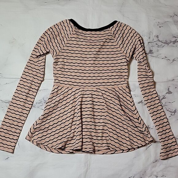 Free People Wavy Pointelle Tan/Black Peplum Top - Picture 5 of 5